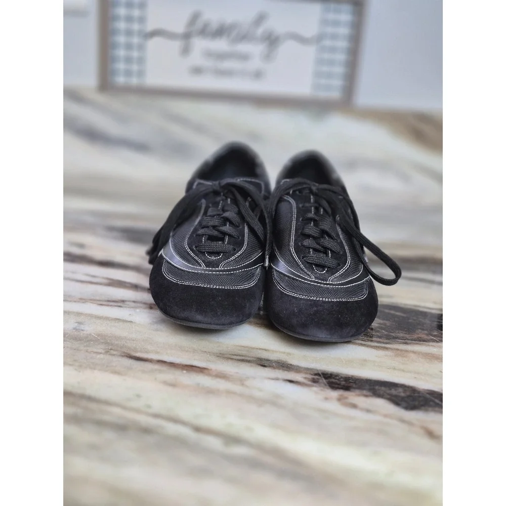 Salvatore Ferragamo Black Suede Mesh Sneakers SL 03625 Italian Womens 7 B